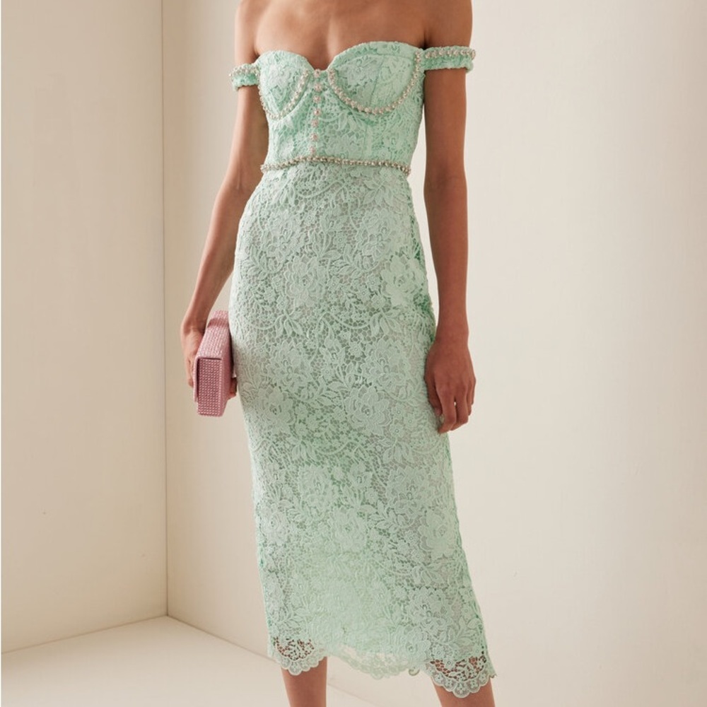 Self Portrait Off-The-Shoulder Lace Diamante Midi Dress NWT